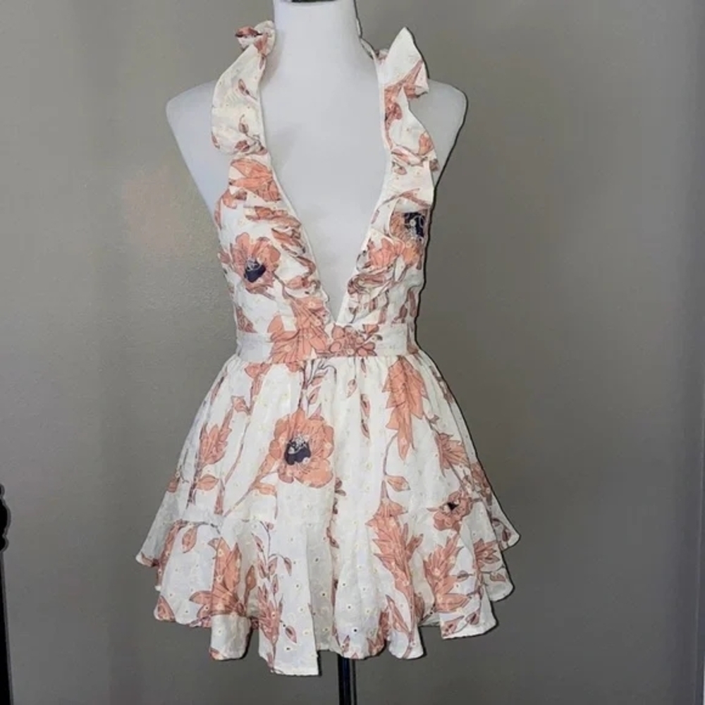 Angel Biba White and Tan Floral Woman's Romper Sz Med